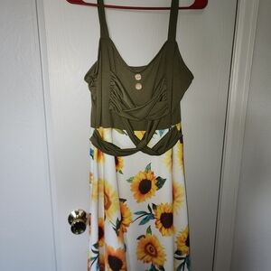 Green and Sunflower Print Dress
